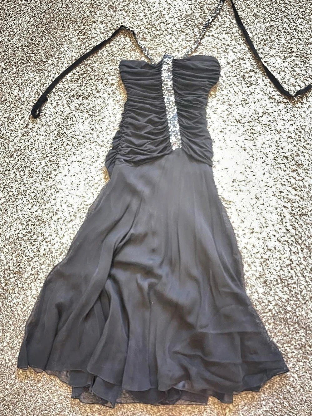 BCBGMAXAZRIA Ruched Embellished Mini Dress in Black Size XS